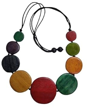 BLUSUPERSHOP collana corda art24 e legno regolabile dai 45 ai 70 cm circa colore in foto, etnica elegante per cerimonia matrimonio sportiva cocktail figure geometriche