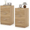 COSTWAY 2er Set Nachttisch mit 3 Schubladen, Nachtschrank für Boxspringbett, Nachtkommode, Nachtkonsole, Beistelltisch für Schlafzimmer, Wohnzimmer, 38 x 35 x 66 cm, Natur