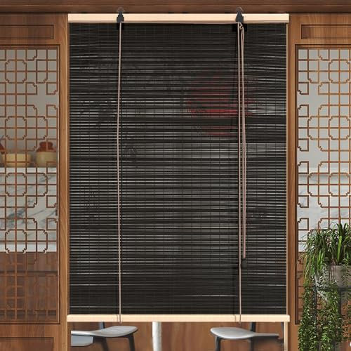SANJIAOJIA Natür Bambus Rollo Schwarze Bambusrollo,Holz Jalousine,Retro-Raffrollos Für Fenster,Lichtfilternder Dekorvorhang Für Innen/Außen,Anpassbar Farbe,Breite x Höhe (40cm x 100cm)