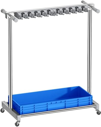 Garage Tool Tower Rack, Cleaning Tool Cart Storage, Floor Standing Broom and Mop Holder, Put Wet Mops Movable Rack, for Garden Garage Schools (Color : Single Row, Size : Blue Water Basin)