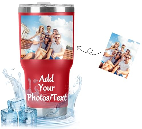 Generico Tazze termiche, Tazza da viaggio in Acciaio Inossidabile con Foto/Tosto, Tazza Personalizzata per Campeggi e Picnic - Capacità 850 ml con Coperchio