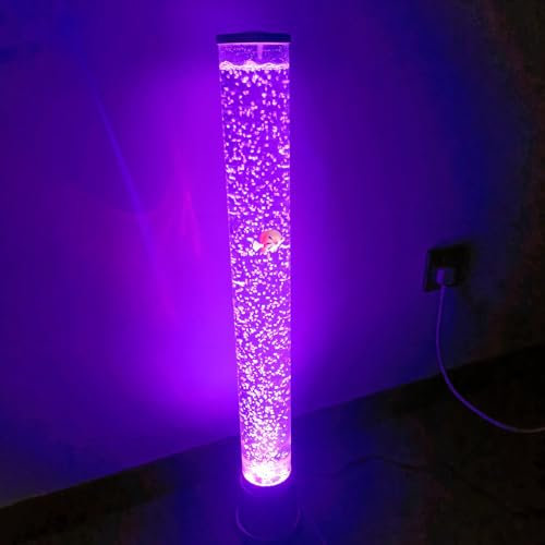 2,5 Pieds LED Fantasy Bubble Fish Tube Faux Aquarium avec 6 Poissons artificiels et 7 Couleurs changeantes Lampe à Lave sensorielle LED Bubble Tube Lampadaire
