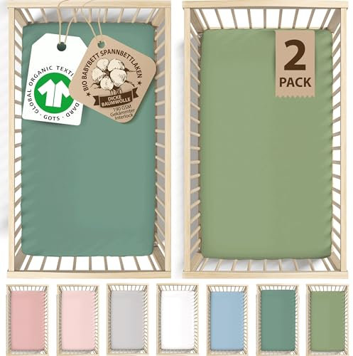 Bunnyjik 2er-Set Spannbettlaken 50x100 Beistellbett – ZERTIFIZIERTE GOTS Bio Luftig & Kühlend – 190GSM Bio-Baumwolle - Spannbetttuch 50x100 – Matratzenlaken 50 x 100