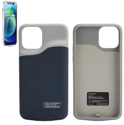 Ouitble Coque de batterie étendue de téléphone ultra fine en silicone pour 12 Mini, 5200 mAh, étui de charge étendu, bleu