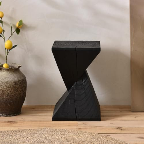 FAANAS Table d'Appoint Unique en Forme de Sablier, Table d'Appoint en Béton Léger avec Finition en Grain de Bois Petite Table de Chevet pour la Chambre à Coucher et Le Salon, Black