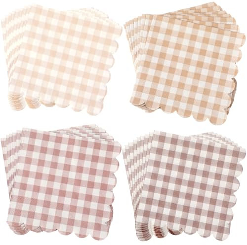 Dinifee Cocktail-Servietten, gewellt, 12,7 x 12,7 cm, Gingham-Papierservietten, Einweg-Servietten, Farbverlauf, dekorative Servietten für Hochzeit, Geburtstag, Brautjubiläum, Partyzubehör (Khaki), 240