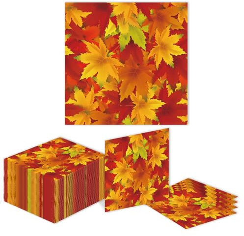 Kotkiddy 40 Stück Herbstlaubb Papierservietten Ahornsamen Papierservietten Herbstlaubb Getränke Servietten für das Erntedankfest Herbst Ernte Geburtstagsparty 33 * 33CM