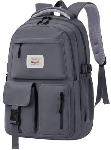 FIORETTO schulrucksack Teenager Mädchen Damen Schulranzen Schultasche School Bag Rucksack Schule 14 Laptopfach, Wasserabweisend & Leicht Dunkelgrau
