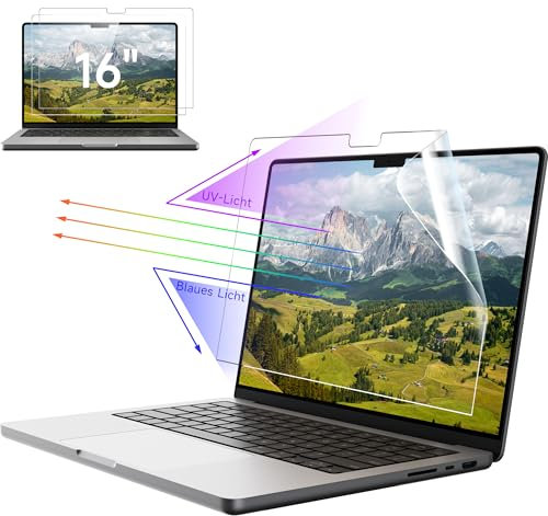 IPROKKO 2 Pack Blaulichtfilter Displayschutzfolie für MacBook Pro 16 Zoll (2024-2021, M4/M3/M2/M1) Blendschutzfolie Augenschutz Schutzfolie, Hochauflösender Screen Bildschirm für 16 Zoll Mac Laptop