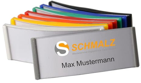 Schmalz® Gewölbtes Kunststoff Namensschild 75x30mm trendige Farben ABS-Kunststoff mit Magnet für die Kleidung (silber-grau, 10 Stück)