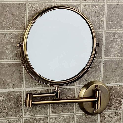 Fitlin Badezimmerspiegel, 20,3 cm, rund, doppelt, 3-Fach vergrößernder Spiegel for Badezimmer, klappbarer Schminkspiegel aus Messing und Bronze, Wandspiegel