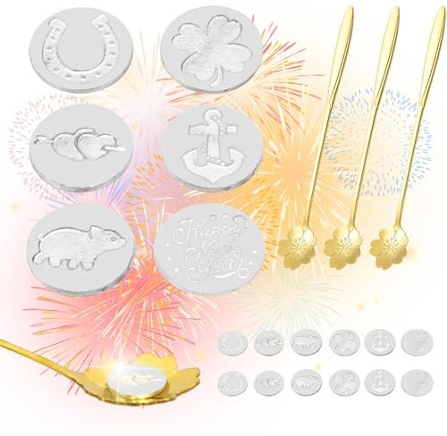 LAMEK 18 Stück Zinngießen Set Silvestergießen das Wahrsagerei Partyspiel mit 2 Löffeln Zinn Giessen Gesunde Alternative zum Bleigießen Neujahrsgeschenke für Silvester Neujahr
