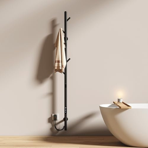 EMKE Badheizkörper Elektrisch mit einer Stange, Elektrischer Handtuchtrockner mit einer Stange, Intelligenter Konstanttemperatur Handtuchhalter Heizkörper Handtuchwärmer Elektrisch Schwarz