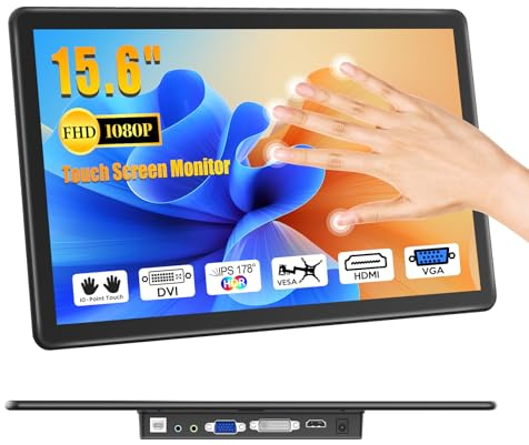 XBONFIRE 15.6 Touchscreen Monitor, HDR 1080P IPS 10-Point Touch Screen Monitor with HDMI VGA DVI, VESA & Speakers Touch Screen for PC, Laptop, RPi, POS, Kiosk, Home, Industrial Equipment