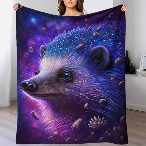 GQmoney Decke mit Igelpaar aus Plüsch mit Galaxie-Tiermotiv, Sherpa-Gewichtsdecke für Sofa, 100 x 130 cm