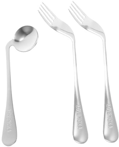 NOLITOY Vajilla De Alimentación Cuchara y Tenedor Angulados Cuchara Pequeña De Acero Inoxidable Para Personas Mayores