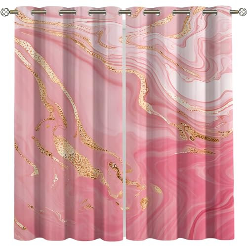Gardinen Verdunklung Kinderzimmer Wohnzimmer Strichzeichnungen In Rosa Und Gold 2Er Set 200X160Cm Vorhang Verdunkelung Blickdichte Vorhänge Thermovorhang Hitzeschutz Mit Ösen Gardinen Schlafzimmer