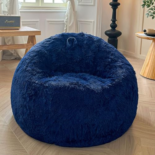 XeGe Flauschiger Sitzsackbezug (ohne Füllung), waschbares weiches Kunstfell-Speicher-Sitzsackbezug für Plüschtiere, Flauschiger großer Sitzsack für Erwachsene, Kinder, Jugendliche, Marineblau