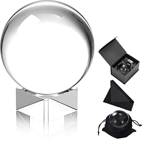 Glaskugel Fotografie K9 80mm Kristallkugel Crystal Ball mit Kristall Ständer, Klare Lensball Fotokugel Schneekugel für Kamera Zubehör, Wahrsager Meditation, Geburtstags Geschenk