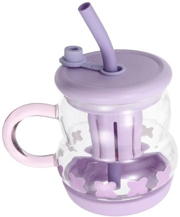 VINTORKY Vaso De Vidrio Con Asa y Pajita Taza Multifuncional Para Café Estético Para Té Leche y Bebidas Diarias Para Viajes y Uso Cotidiano