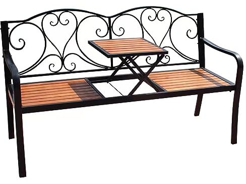 FQCXCKJ Bank, Gartenbänke für draußen mit klappbarem Tisch, Metallbank für drinnen, wetterfeste Bank, Terrassenmöbel (Blacka 1)
