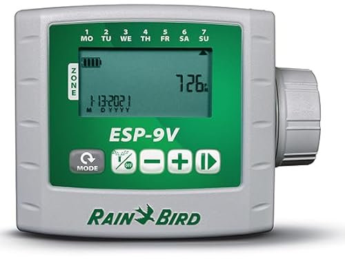 KURIL Rain Bird ESP-9V Programador de Riego a Pilas – 4 Zonas, IP68, Resistente al Agua, Pantalla LCD, Uso en Jardín o Válvulas Enterradas