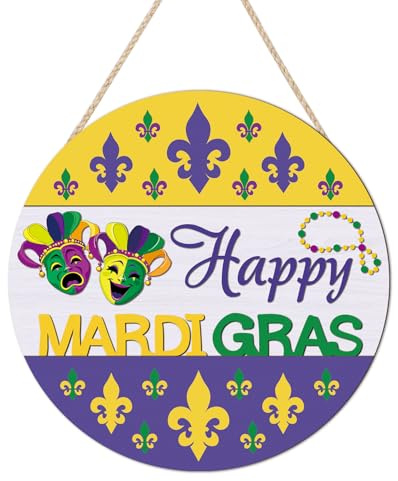 CHDITB Happy Mardi Gras Dekorations,Karneval Wanddeko,Willkommen Türkranz Haustür Mardi,purpurfarbenem Maskenstil Türdeko Wreath Fleur De Lis Decor,Karneval Thema Party,Maske Augenmaske Dekoration
