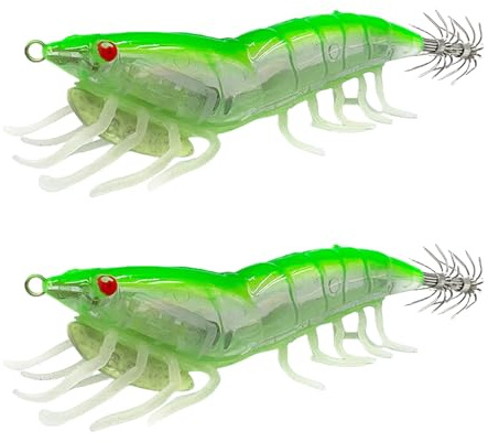 1 Pair Shrimp Lures Baits Squid Jigs Glow Squid With Rings Bead Cuttlefish Hook Glow For Fishing Lures