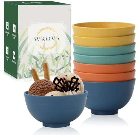 Wrova Kleine Schüsseln 280 ml | 8er-Set Unzerbrechliche Dessertschalen für die Küche – Mini-Schüsseln für Eis, Snacks und Obst – Mikrowellen- und spülmaschinenfeste Vorspeisenschalen – Mehrfarbig