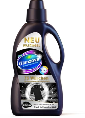 Glanzoval Waschgel, 4-in-1 Vollwaschmittel für Schwarze Kleidung, 3 Liter, 75 Wäschen, Aktiv ab 20°C, Deep & Effective Clean