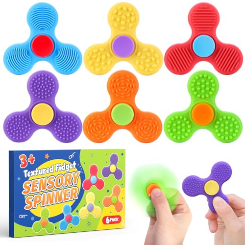 Sensory Fidget Spinner för barn och vuxna, 6-pack strukturerade finger-fidget-leksaker för barn med autism eller ADHD stressreducerande leksaker för kontorsbord, fyllmedel för julstrump