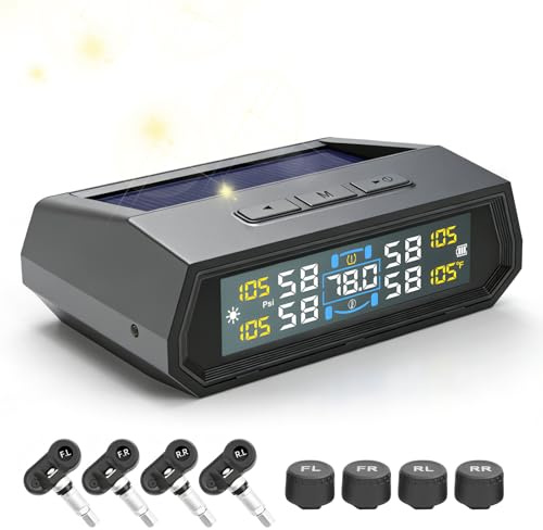 TPMS Reifendruckkontrollsystem, Solarbetriebenes Digitale Reifendruckkontrollsystem TPMS mit 4 Stück Außenfühler, IPX7 Wasserdicht Mini Reifendrucküberwachung für RV LKW Van SUV