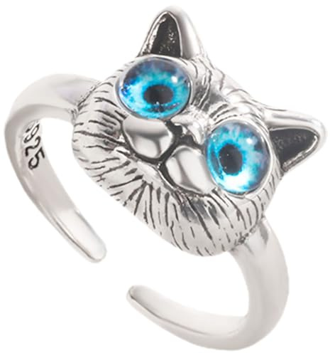 Abaodam Bague Créative en Cuivre Argenté à Forme de Chat, Réglable et Ouverte, Facile à Porter pour Femmes Adolescentes et Dames, Bijoux Adorables