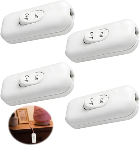 Lot de 4 Interrupteur Bipolaire Blanc, 6A 250V Interrupteur Lampe de Chevet en Ligne, Bouton Poussoir Remplacement pour Réparation Luminaire, Installation Facile sans Soudure pour Bricolage
