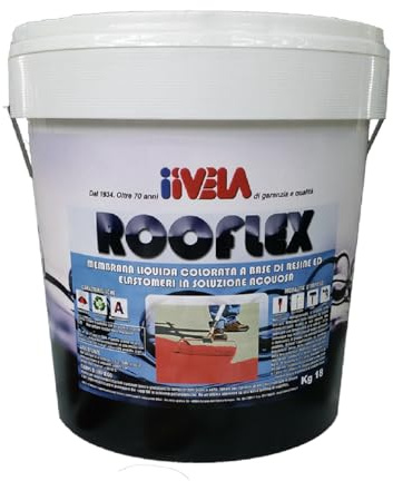 iiVELA ROOFLEX FR, Membrana Liquida Impermeabilizzante Fibrorinforzata, Guaina Continua per Tetti Piani e Inclinati, Alta Resistenza a Raggi UV e Agenti Atmosferici (ROSSO MATTONE, 1 Kg)