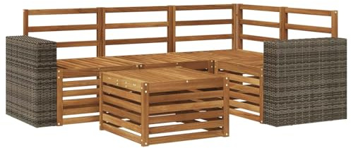 vidaXL Outdoor-Sofagarnitur 5 pcs Natur 59 x 59 x 37 cm Polyester, Moderner Garten-Sofaset, Coole Terrassenmöbel, zeitgemäße Lounge, modulares Design, Akazien-Elemente