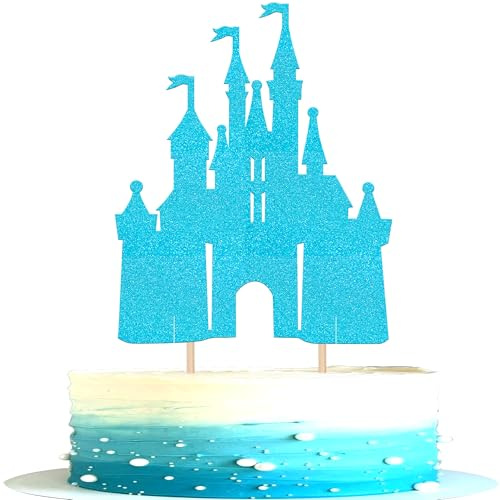 1 Stück Glitzer Schloss Tortendeko Prinzessin Thema Kuchen Deko Schloß Cake Topper für Geburtstag Braut Dusche Hochzeit Party Kuchen Dekorationen Seeblau