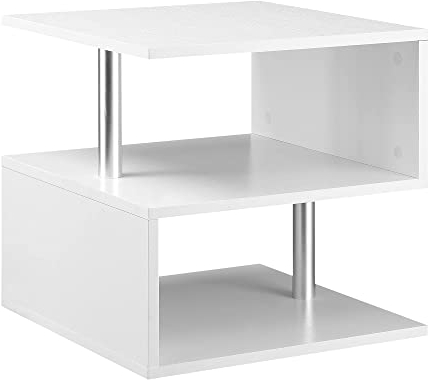 HOMCOM Wooden S Shape Cube Coffee Console Table 2 Tier Storage Shelves Organizer Office Bookcase Living Room End Desk Stand Display (White)