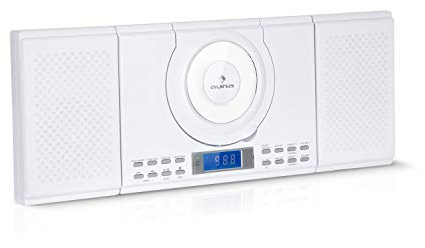 auna Wallie Microsystem Kompaktanlage mit CD und Radio, Mini Stereoanlage mit 2 Lautsprecher, HiFi Anlage mit CD-Player, Bluetooth, Musikanlage mit Fernbedienung, USB, UKW, LCD-Display, weiß