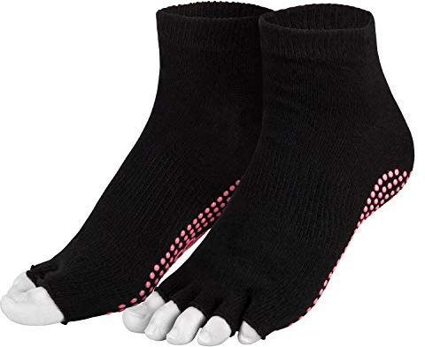 Piarini schwarz 1 Paar offene Zehensocken kurz ABS Socken Baumwolle Yoga-Socken offenen Zehen Pilates-Socken Fitness 39 40 41 42