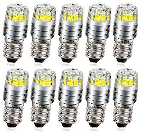 Ruiandsion 10 Stück E10 LED Upgrade Birne 2W COB 3V 6000K Weiß LED Birne Ersatz für Taschenlampen Taschenlampe Scheinwerfer Scheinwerfer