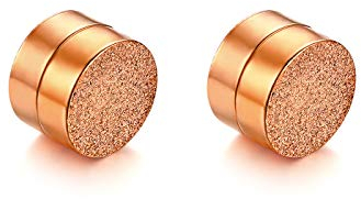 JewelryWe Schmuck Magnet Ohrringe Edelstahl sandgestrahlt Fake Plug Magnetisch Rund Ohrstecker Tunnel Non-Piercing Ohrclips für Herren Damen Rosegold