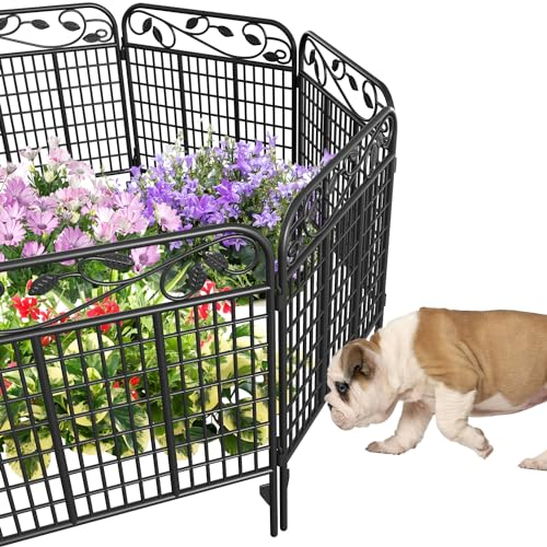 Amagabeli Garden Home-Decorative Garden Fence Gate Border-Heavy Duty Tall Rustproof Fencing Animal Barrier Iron Edge Outdoor Landscape Folding-111 CM(H) x91 CM(W)-4 Panels-Black