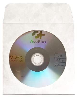 AcePlus 100 Pieces Tyvek CD/DVD Sleeves with Window & Flap