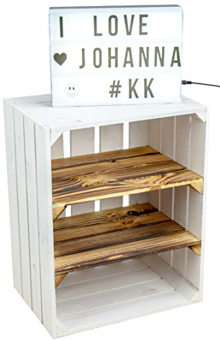 Weisse/geflammte Bücherregal - Schuhregalkiste mit Zwischenbrett/Mittelbrett Einlage ca 50x40x30cm / Apfelkisten Weinkisten Holzkisten aus dem Alten Land (Weiss doppelt geflammt Quer)