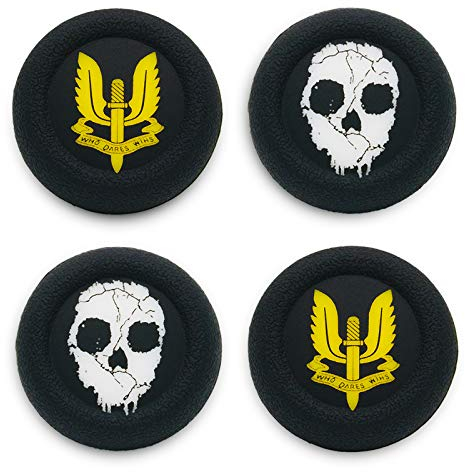 Playrealm Doux Caoutchouc Silicone Texture Impression de Pouce Poignée Couverture Thumb Grip x 4 pour PS4, Xbox One, Switch PRO Manette (Pack D'appels De Service)