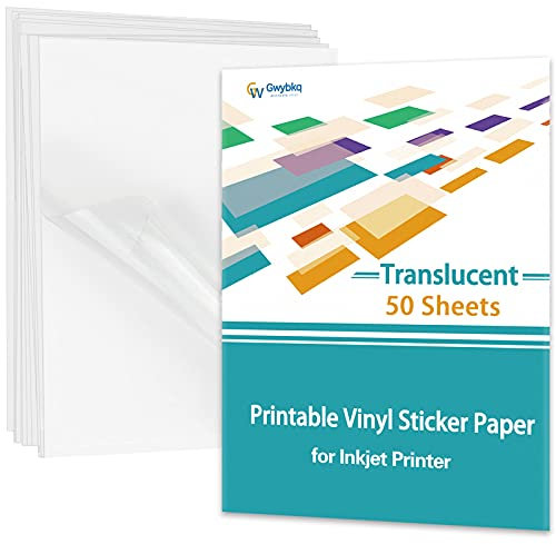 Aufkleberpapier bedruckbares Vinyl für Tintenstrahldrucker, 50 Blatt durchscheinend wasserfest klare Etiketten