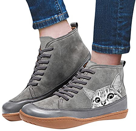 Onsoyours Confortables Support De Voûte Bottes Rétro Bottines Femme Plat Arch Support Vintage Bottes Cuir à Lacets Chaussures Confort Pieds Sensibles Fille pour Randonnée Sport A Gris 37 EU