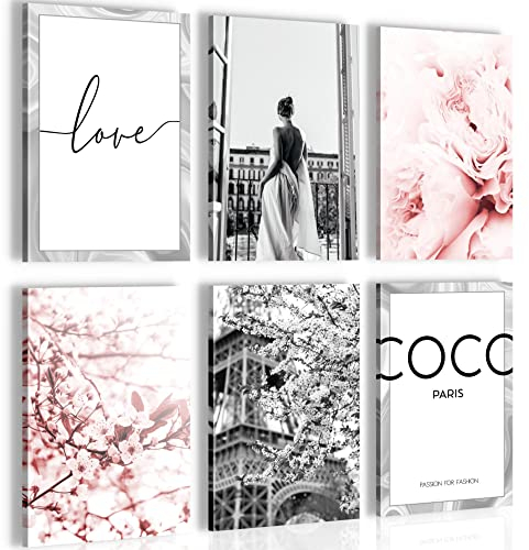 Novart- Tableau Décoration Murale- Coco- Love- Decoration Chambre Salon- Prêt à être Accroché- 6 Cadres de 20x30 cm- Rose- N021764a