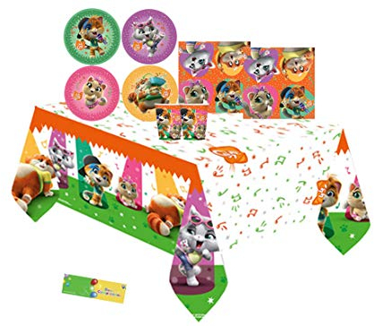 Kit N 78 Coordinato 44 Gatti new Addobbi Festa a Tema Compleanno canzone zecchino d'oro cartone animato lampo polpetta bambini